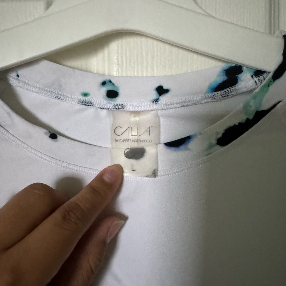 Calia White Tee with Aqua & Black Accent